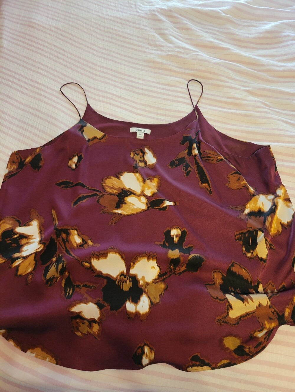 Bar III Floral Satin Spaghetti-Strap Cami in Plum and Mustard